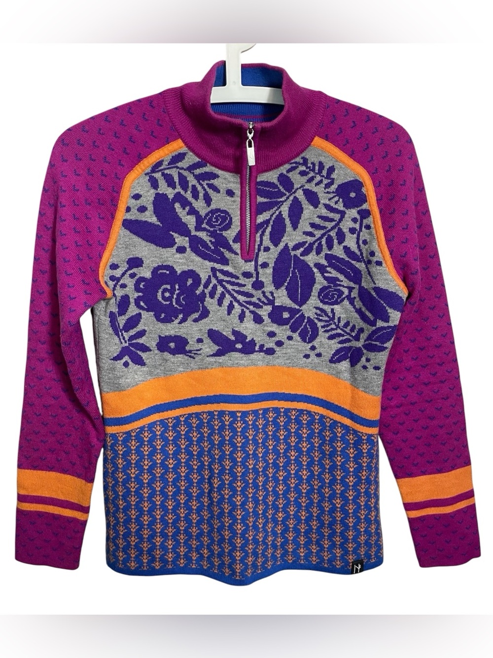Neve merino wool blend colorful printed pullover sweater 1/4 zip